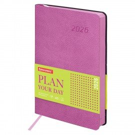 Ежедневник датированный 2026 А5 138x213мм BRAUBERG Stylish, под кожу гибкий, розовый, 117099
