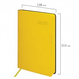 Ежедневник датированный 2026 А5 138x213мм BRAUBERG Stylish, под кожу гибкий, желтый, 117101