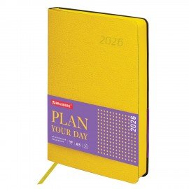 Ежедневник датированный 2026 А5 138x213мм BRAUBERG Stylish, под кожу гибкий, желтый, 117101