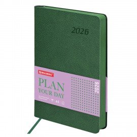 Ежедневник датированный 2026 А5 138x213мм BRAUBERG Stylish, под кожу гибкий, зеленый, 117102