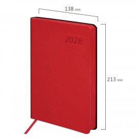 Ежедневник датированный 2026 А5 138x213мм BRAUBERG Stylish, под кожу гибкий, красный, 117103