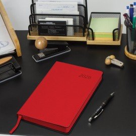 Ежедневник датированный 2026 А5 138x213мм BRAUBERG Stylish, под кожу гибкий, красный, 117103