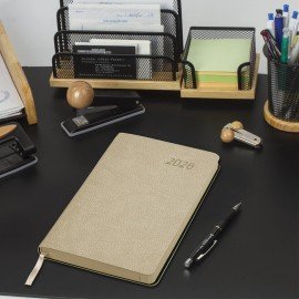 Ежедневник датированный 2026 А5 138x213мм BRAUBERG Stylish, под кожу гибкий, бежевый, 117104