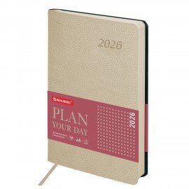 Ежедневник датированный 2026 А5 138x213мм BRAUBERG Stylish, под кожу гибкий, бежевый, 117104