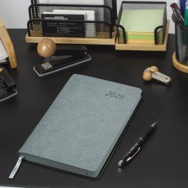 Ежедневник датированный 2026 А5 138x213мм BRAUBERG Stylish, под кожу гибкий, серо-голубой, 117105