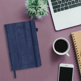 Ежедневник датированный 2026 А5 138x213мм BRAUBERG Wood, под кожу, держатель для ручки, синий, 117106