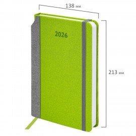 Ежедневник датированный 2026 А5 138x213мм BRAUBERG Mosaic, под кожу, карман для ручки, зеленый, 117111