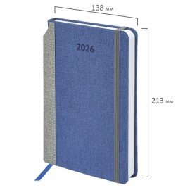 Ежедневник датированный 2026 А5 138x213мм BRAUBERG Mosaic, под кожу, карман для ручки, синий, 117112