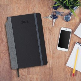 Ежедневник датированный 2026 А5 138x213мм BRAUBERG Mosaic, под кожу, карман для ручки, черный, 117114