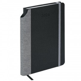 Ежедневник датированный 2026 А5 138x213мм BRAUBERG Mosaic, под кожу, карман для ручки, черный, 117114