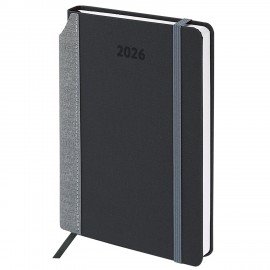 Ежедневник датированный 2026 А5 138x213мм BRAUBERG Mosaic, под кожу, карман для ручки, черный, 117114