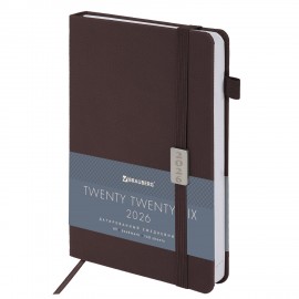Ежедневник датированный 2026 А5 138x213мм BRAUBERG Control, под кожу, держатель для ручки, коричневый, 117122