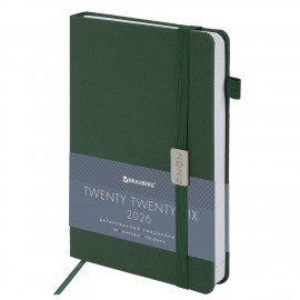Ежедневник датированный 2026 А5 138x213мм BRAUBERG Control, под кожу, держатель для ручки, зеленый, 117123