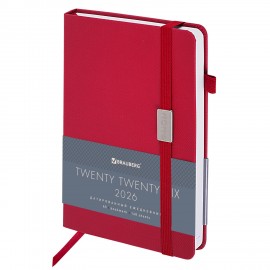 Ежедневник датированный 2026 А5 138x213мм BRAUBERG Control, под кожу, держатель для ручки, красный, 117124