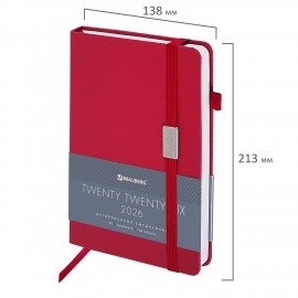 Ежедневник датированный 2026 А5 138x213мм BRAUBERG Control, под кожу, держатель для ручки, красный, 117124