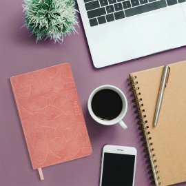 Ежедневник датированный 2026 А5 138x213мм BRAUBERG Foliage, под кожу гибкий, розовый, 117129