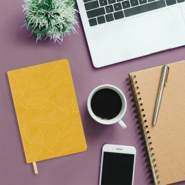 Ежедневник датированный 2026 А5 138x213мм BRAUBERG Foliage, под кожу гибкий, желтый, 117130