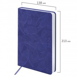 Ежедневник датированный 2026 А5 138x213мм BRAUBERG Foliage, под кожу гибкий, сиреневый, 117131