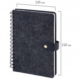 Ежедневник недатированный А5 135х210мм BRAUBERG "Felt" на гребне, войлок, кнопка 160л, черный, 117132