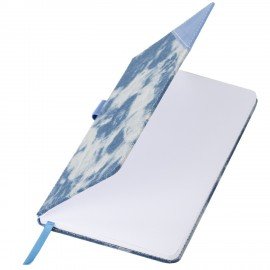 Блокнот А5 135x210мм BRAUBERG "Denim", ткань/экокожа, резинка, держатель, 80л клетка, голубой, 117138