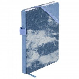 Блокнот А5 135x210мм BRAUBERG "Denim", ткань/экокожа, резинка, держатель, 80л клетка, голубой, 117138