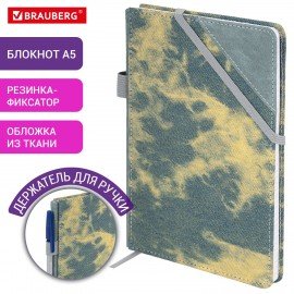 Блокнот А5 135x210мм BRAUBERG Denim, ткань/экокожа, резинка, держатель, 80л клетка, синий, 117139
