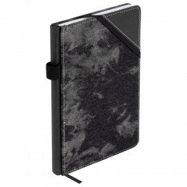 Блокнот А5 135x210мм BRAUBERG Denim, ткань/экокожа, резинка, держатель, 80л клетка, черный, 117140