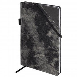 Блокнот А5 135x210мм BRAUBERG Denim, ткань/экокожа, резинка, держатель, 80л клетка, черный, 117140