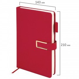 Ежедневник недатированный А5 143х210мм BRAUBERG Deluxe, под кожу, магнит 160л, красный, 117142