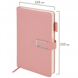 Ежедневник недатированный А5 143х210мм BRAUBERG Deluxe, под кожу, магнит 160л, розовый, 117143