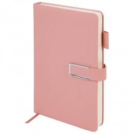 Ежедневник недатированный А5 143х210мм BRAUBERG Deluxe, под кожу, магнит 160л, розовый, 117143