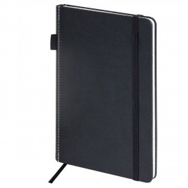 Блокнот А5 135x212мм BRAUBERG "Soft touch" под кожу, резинка, держатель, 80л клетка, черный, 117145