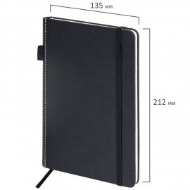 Блокнот А5 135x212мм BRAUBERG "Soft touch" под кожу, резинка, держатель, 80л клетка, черный, 117145