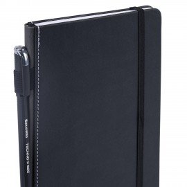 Блокнот А5 135x212мм BRAUBERG "Soft touch" под кожу, резинка, держатель, 80л клетка, черный, 117145