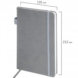 Блокнот А5 135x212мм BRAUBERG "Soft touch" под кожу, резинка, держатель, 80л клетка, серый, 117146