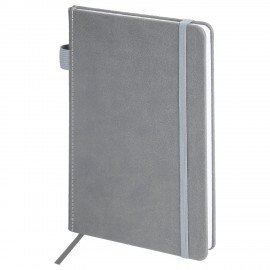 Блокнот А5 135x212мм BRAUBERG "Soft touch" под кожу, резинка, держатель, 80л клетка, серый, 117146