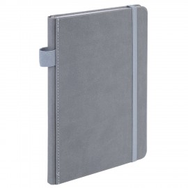 Блокнот А5 135x212мм BRAUBERG "Soft touch" под кожу, резинка, держатель, 80л клетка, серый, 117146