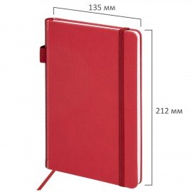 Блокнот А5 135x212мм BRAUBERG "Soft touch" под кожу, резинка, держатель, 80л клетка, красный, 117147