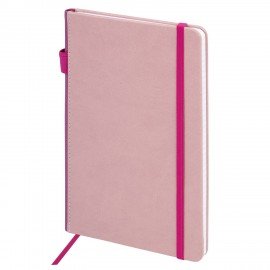 Блокнот А5 135x212мм BRAUBERG "Soft touch" под кожу, резинка, держатель, 80л клетка, розовый, 117148