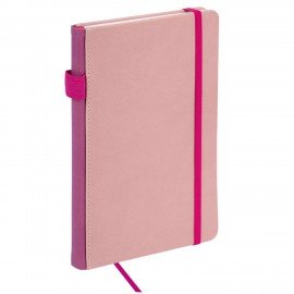Блокнот А5 135x212мм BRAUBERG "Soft touch" под кожу, резинка, держатель, 80л клетка, розовый, 117148