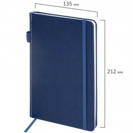 Блокнот А5 135x212мм BRAUBERG "Soft touch" под кожу, резинка, держатель, 80л клетка, синий, 117149