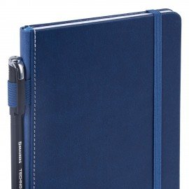 Блокнот А5 135x212мм BRAUBERG "Soft touch" под кожу, резинка, держатель, 80л клетка, синий, 117149