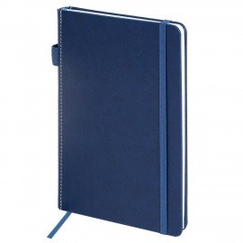 Блокнот А5 135x212мм BRAUBERG "Soft touch" под кожу, резинка, держатель, 80л клетка, синий, 117149