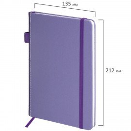Блокнот А5 135x212мм BRAUBERG "Soft touch" под кожу, резинка, держатель, 80л клетка, сиреневый, 117150