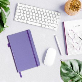 Блокнот А5 135x212мм BRAUBERG "Soft touch" под кожу, резинка, держатель, 80л клетка, сиреневый, 117150