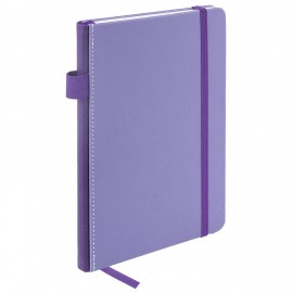 Блокнот А5 135x212мм BRAUBERG "Soft touch" под кожу, резинка, держатель, 80л клетка, сиреневый, 117150