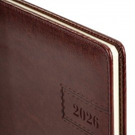 Еженедельник датированный 2026 БОЛЬШОЙ ФОРМАТ 210х297мм А4 BRAUBERG Imperial, под кожу, коричневый, 117156