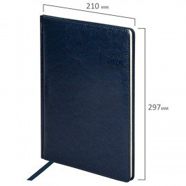 Еженедельник датированный 2026 БОЛЬШОЙ ФОРМАТ 210х297мм А4 BRAUBERG Imperial, под кожу, синий, 117157
