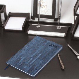 Еженедельник датированный 2026 БОЛЬШОЙ ФОРМАТ 210х297мм А4 BRAUBERG Wood, под кожу, синий, 117158