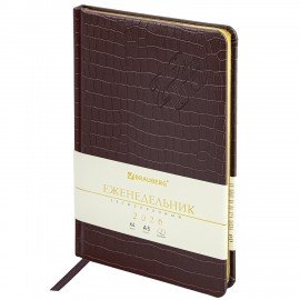 Еженедельник датированный 2026 А5 145х215мм BRAUBERG Comodo, под кожу, темно-коричнев, 117166